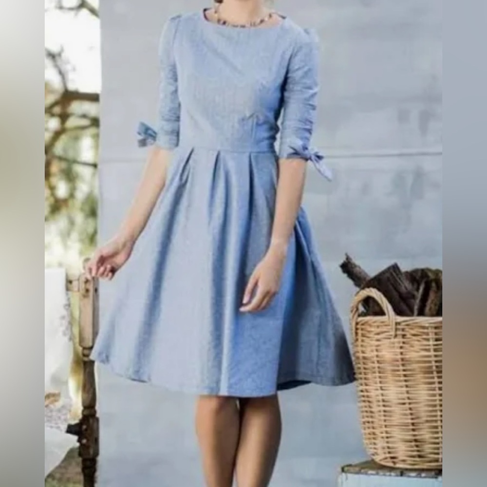 Shabby Apple Blue Pleated A-Line Dress